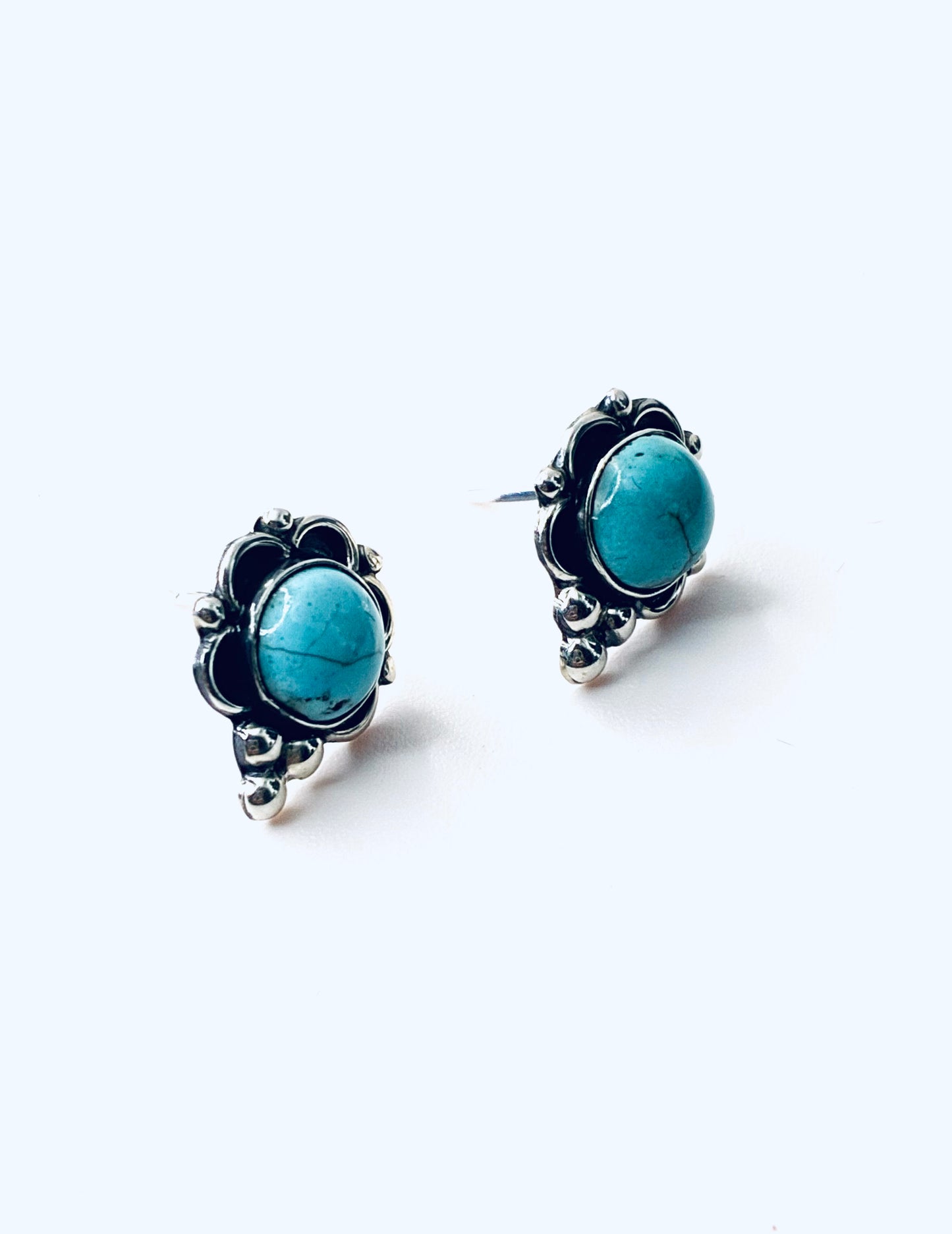 Solid Silver and Genuine Turquoise Stud Earrings “Samantha”