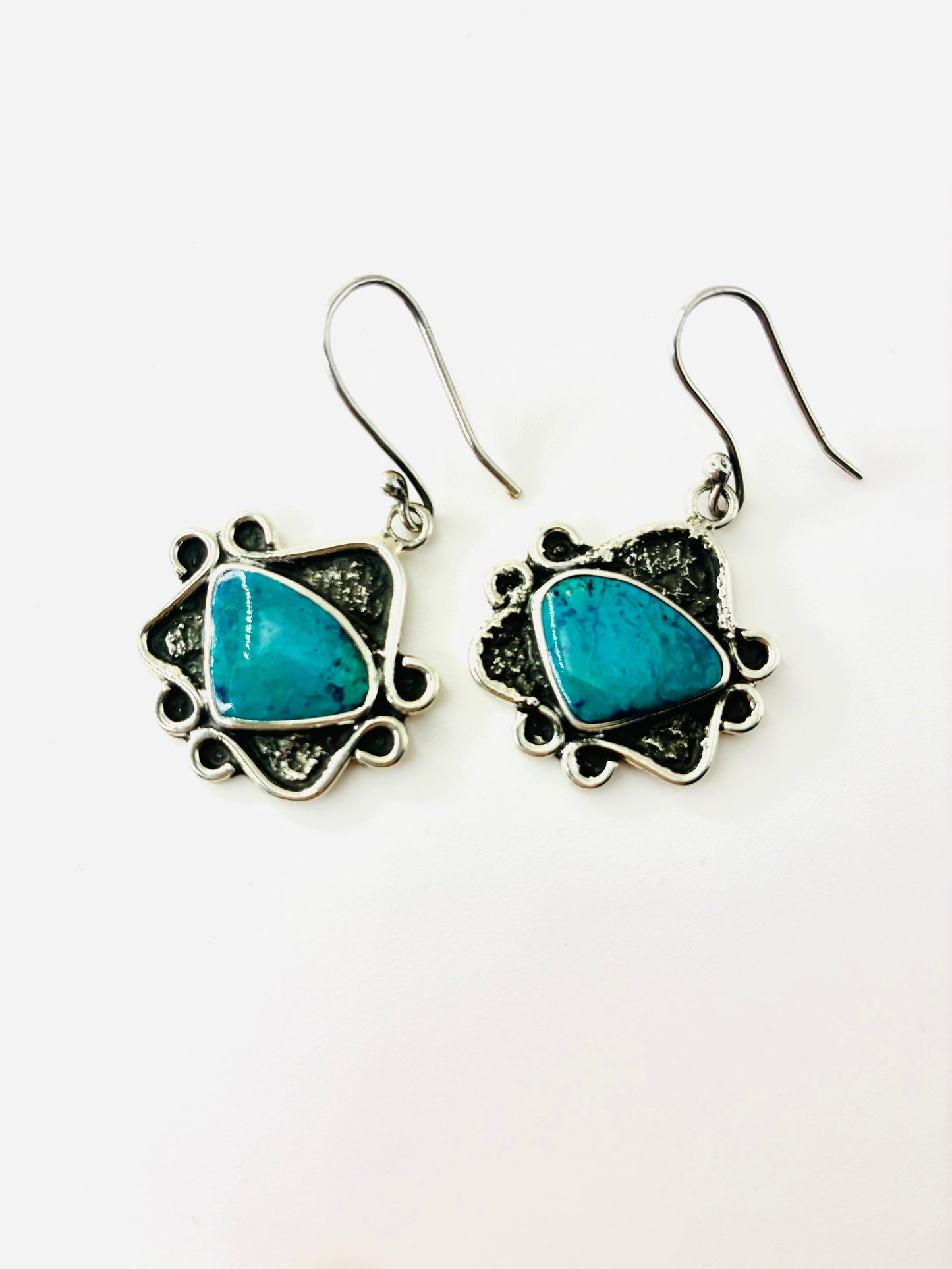 Solid Silver and Genuine Chrysocolla stone Earrings “Kasey”