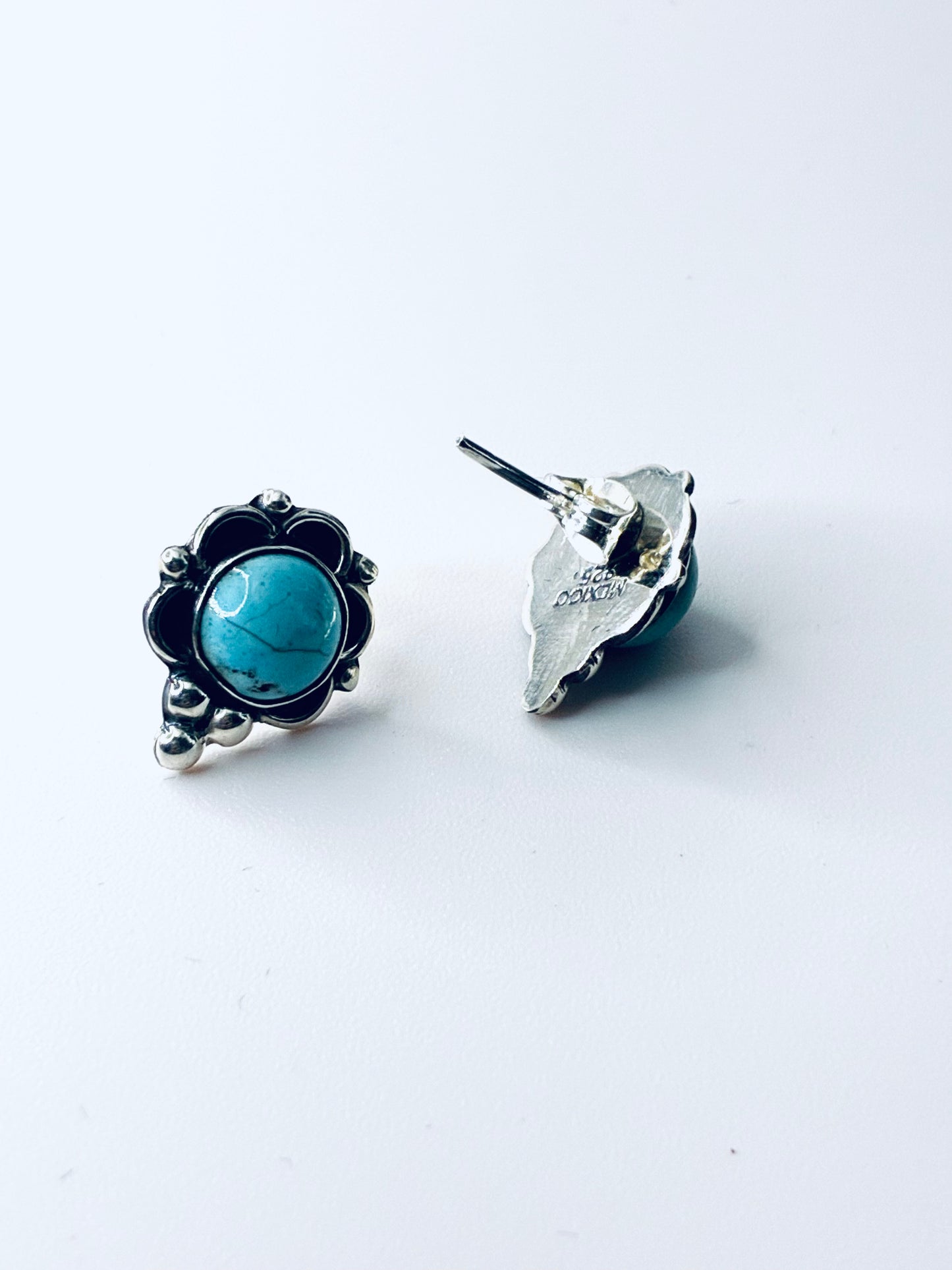 Solid Silver and Genuine Turquoise Stud Earrings “Samantha”