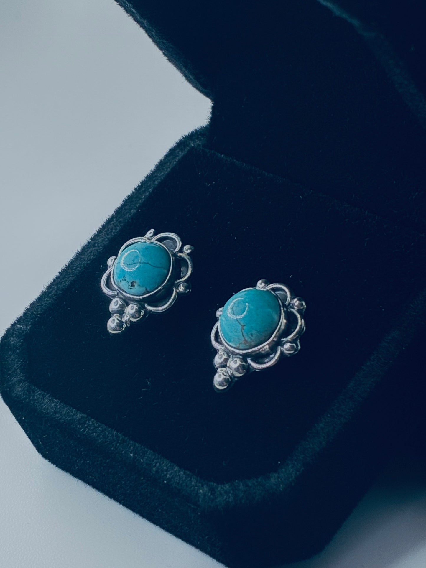 Solid Silver and Genuine Turquoise Stud Earrings “Samantha”