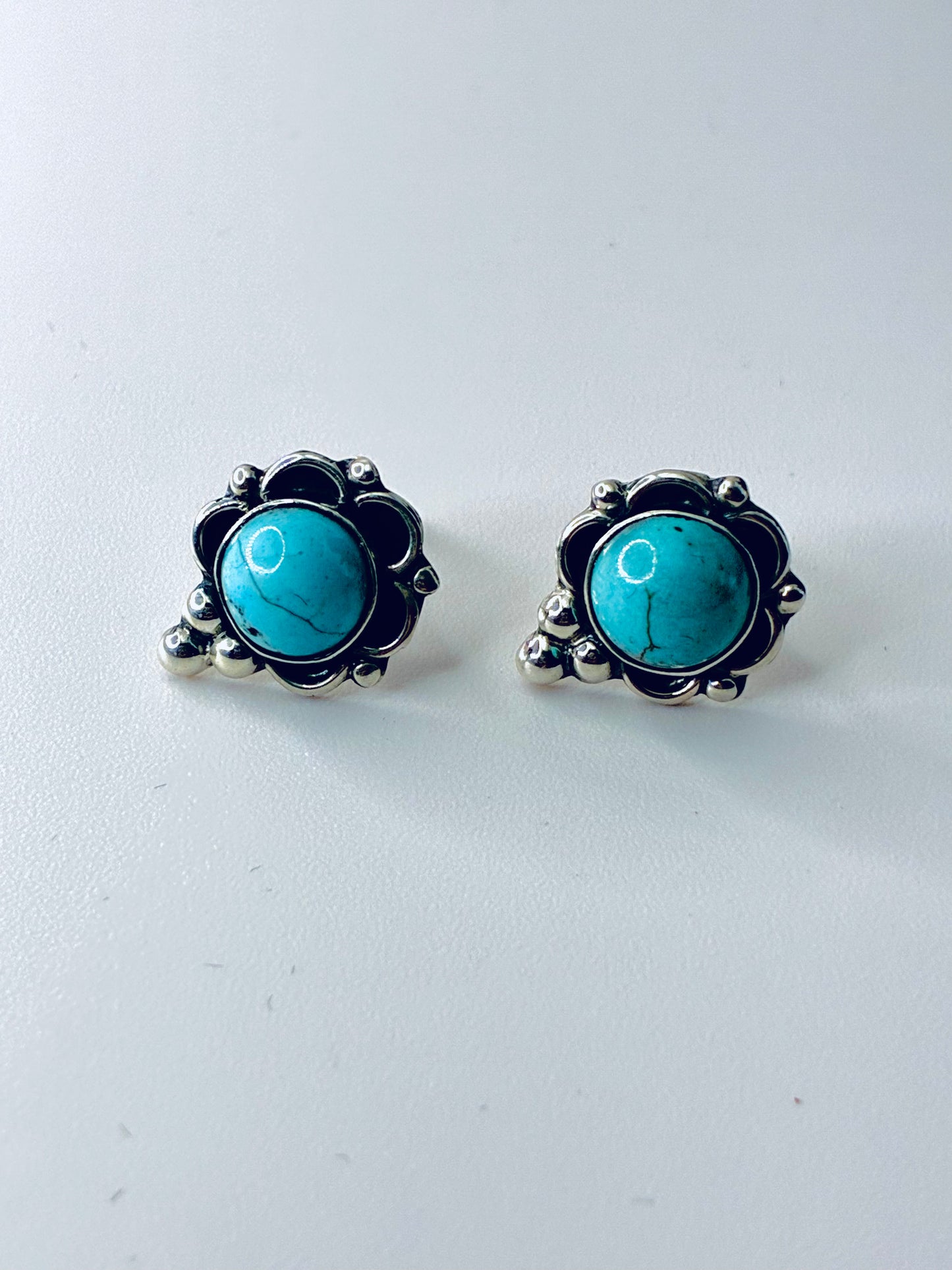 Solid Silver and Genuine Turquoise Stud Earrings “Samantha”