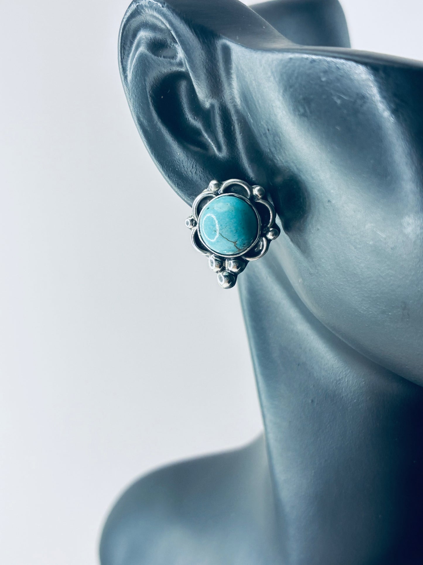 Solid Silver and Genuine Turquoise Stud Earrings “Samantha”