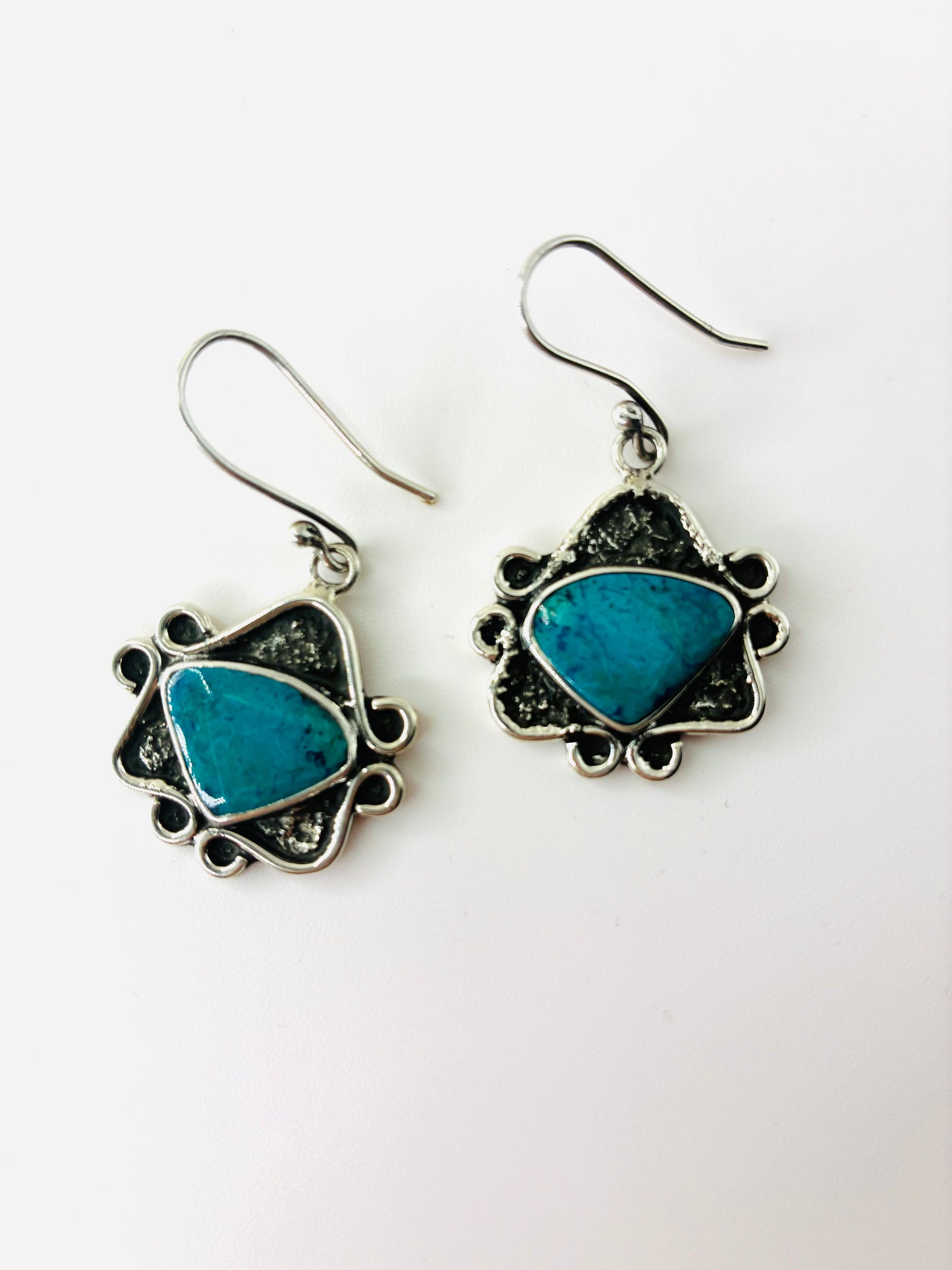 Solid Silver and Genuine Chrysocolla stone Earrings “Kasey”