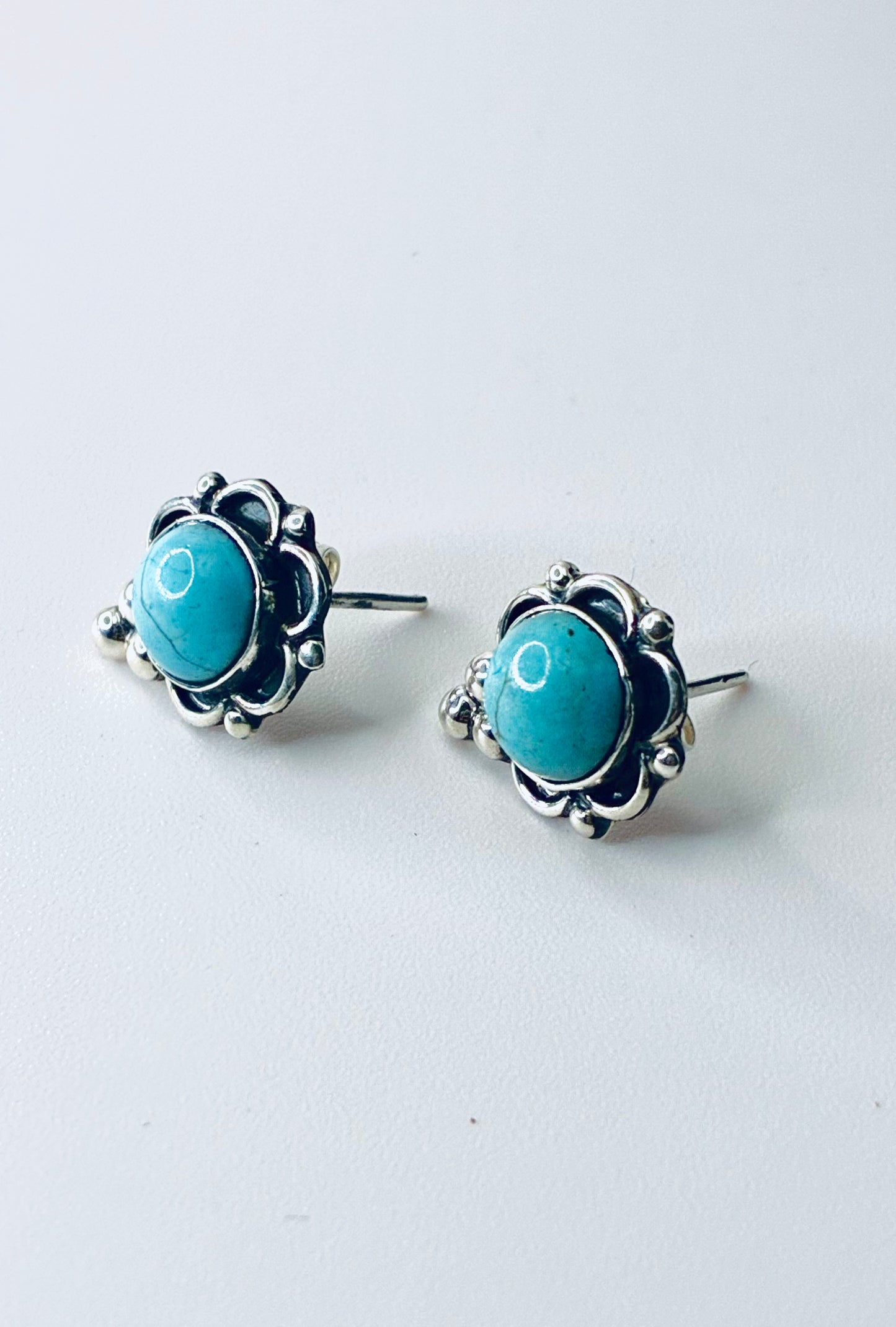 Solid Silver and Genuine Turquoise Stud Earrings “Samantha”