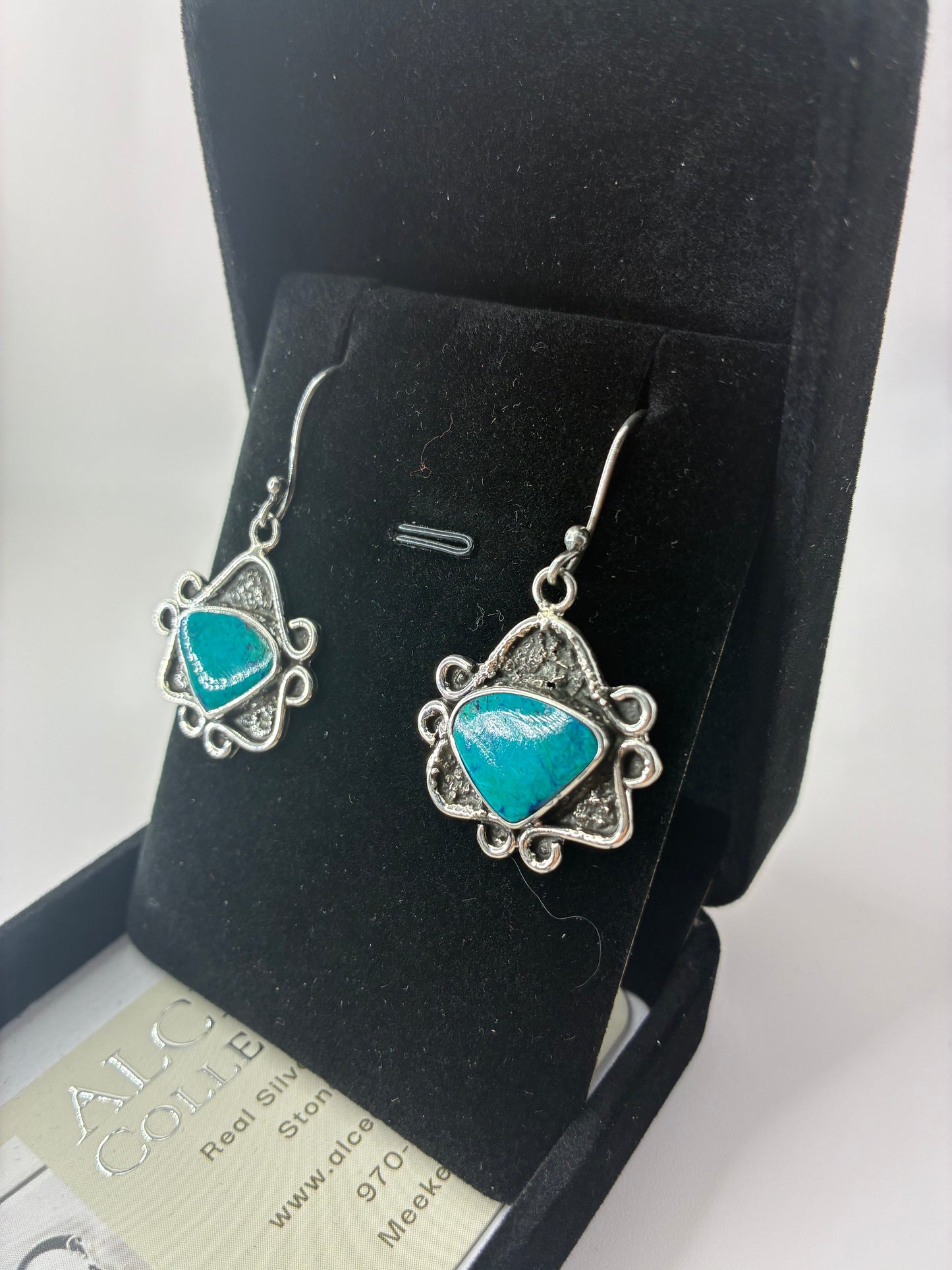 Solid Silver and Genuine Chrysocolla stone Earrings “Kasey”